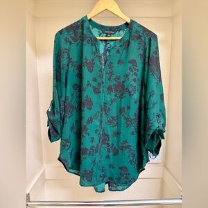 1X Hawthorn Green and Black Floral Blouse